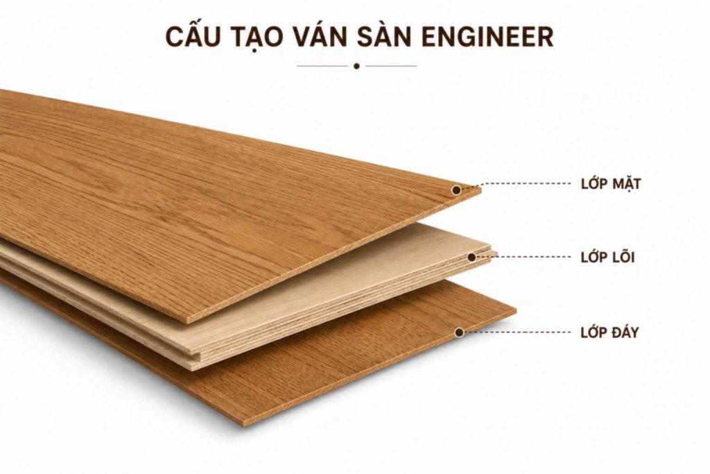 DÂY CHUYỀN SẢN XUẤT VÁN SÀN ENGINEER (SÀN GỖ KỸ THUẬT) HIỆN ĐẠI Cấu tạo ván sàn engineer
