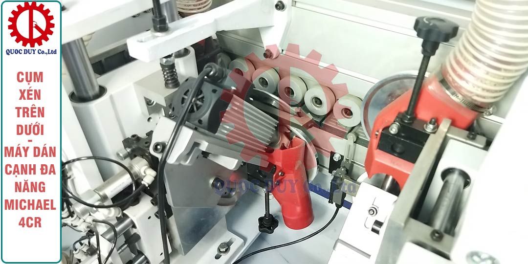 Máy dán cạnh gỗ công nghiệp tự động công nghệ 4.0 Cụm xén trên dưới máy dán cạnh gỗ công nghiệp Michael 4CR