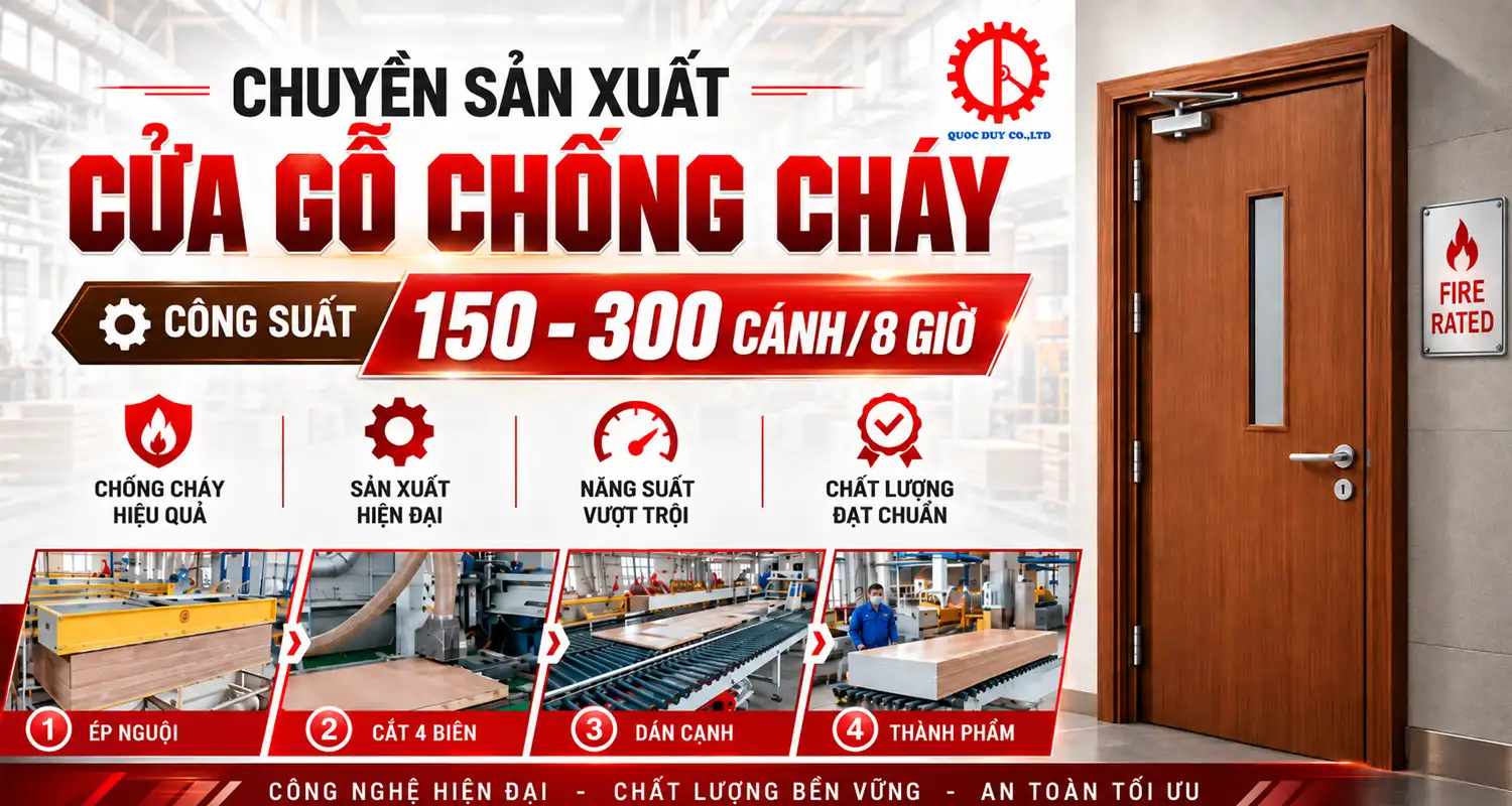 CHUYỀN SẢN XUẤT CỬA GỖ CHỐNG CHÁY CÔNG SUẤT 150 - 300 CÁNH/8 GIỜ