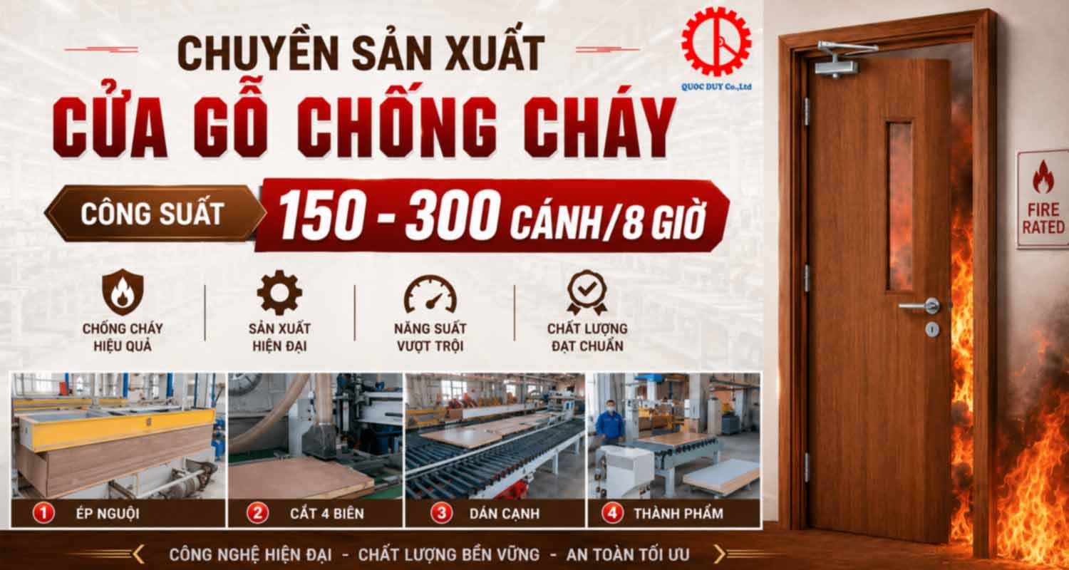 Chuyền sản xuất cửa gỗ chống cháy công suất 150 cánh/8 giờ