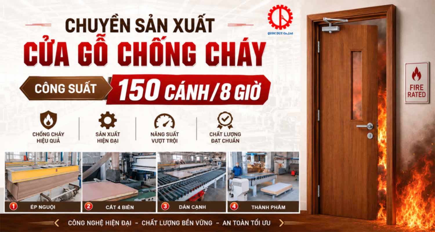 CHUYỀN SẢN XUẤT CỬA GỖ CHỐNG CHÁY CÔNG SUẤT 150 CÁNH/8 GIỜ