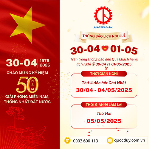 QUỐC DUY THÔNG BÁO LỊCH NGHỈ LỄ 30/4 & 1/5 NĂM 2025 Lịch nghỉ lễ 30/4 - 1/5/2025