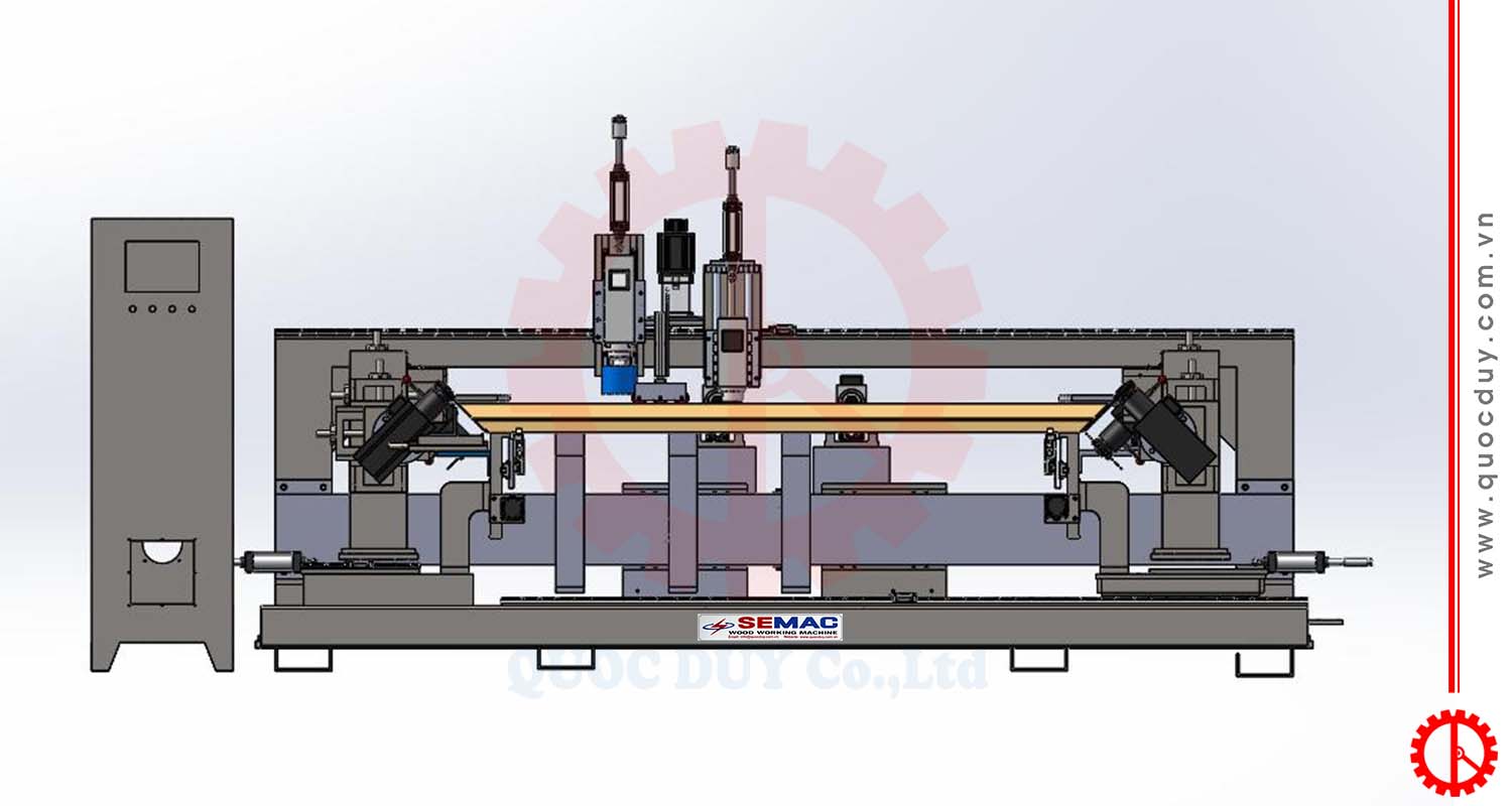 máy cắt khoan phay 2 đầu đưa phôi servo