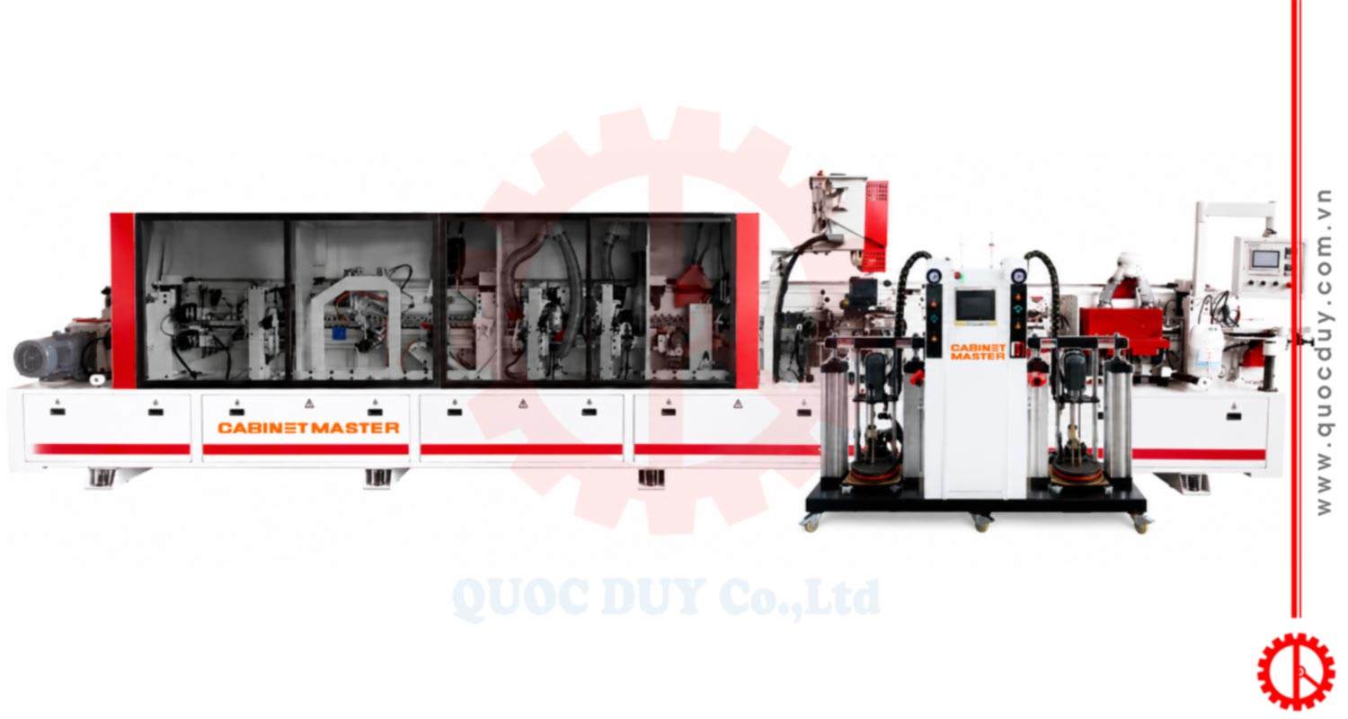 Máy dán cạnh eva pur tự động tích hợp khoan ngang